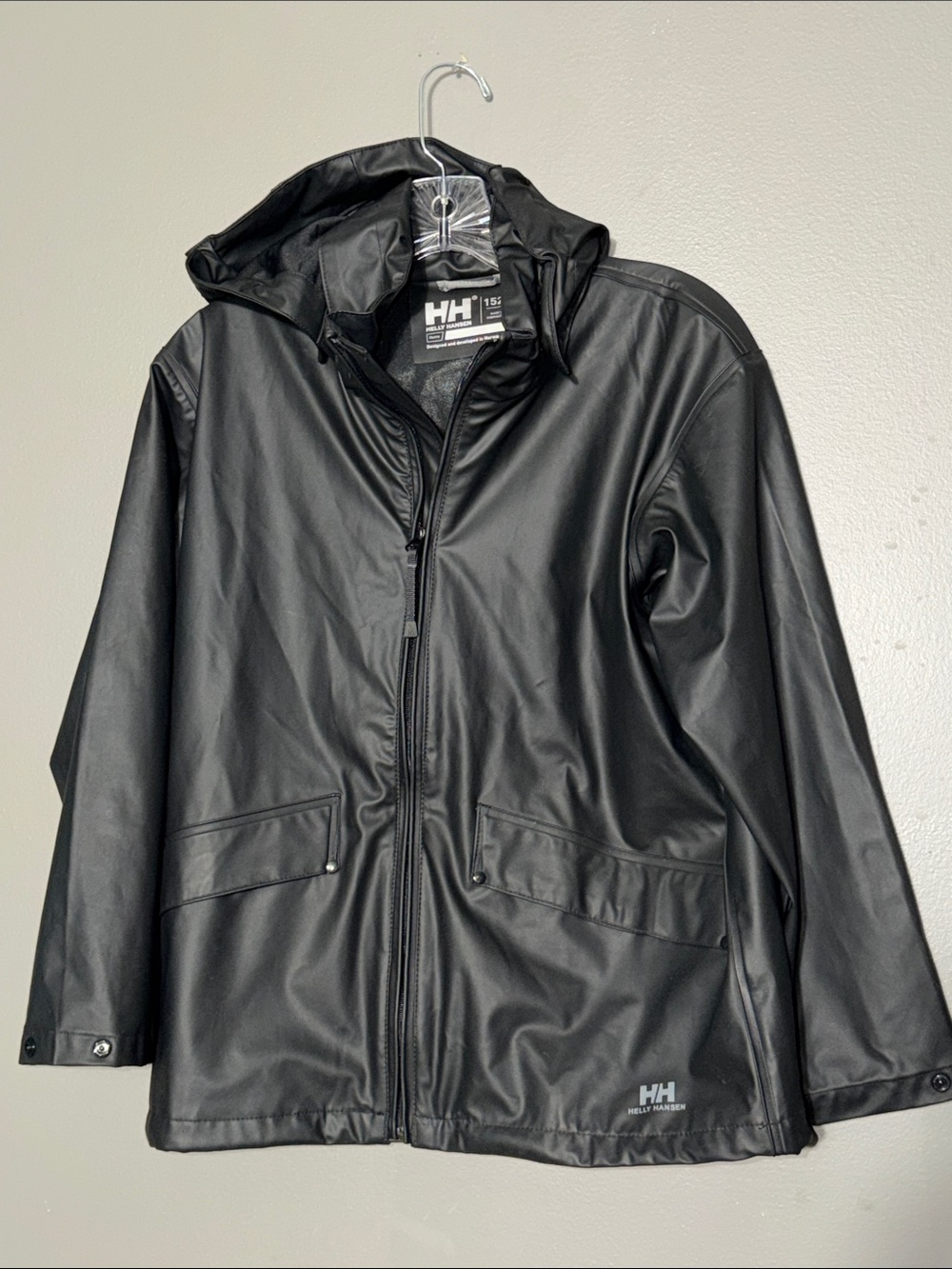 Helly Hansen Boys Black Moss Waterproof Raincoat Jacket 12/152